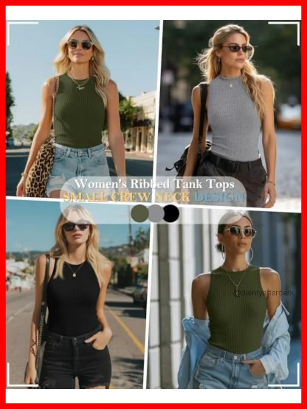 3 Pack Ribbed 95% Cotton Tank Tops for Women Stretchy Sleeveless